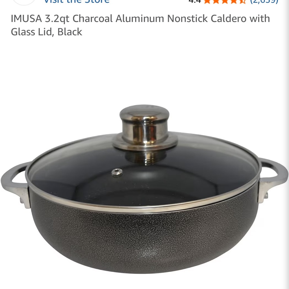 Charcoal Nonstick Caldero with Glass Lid - Black